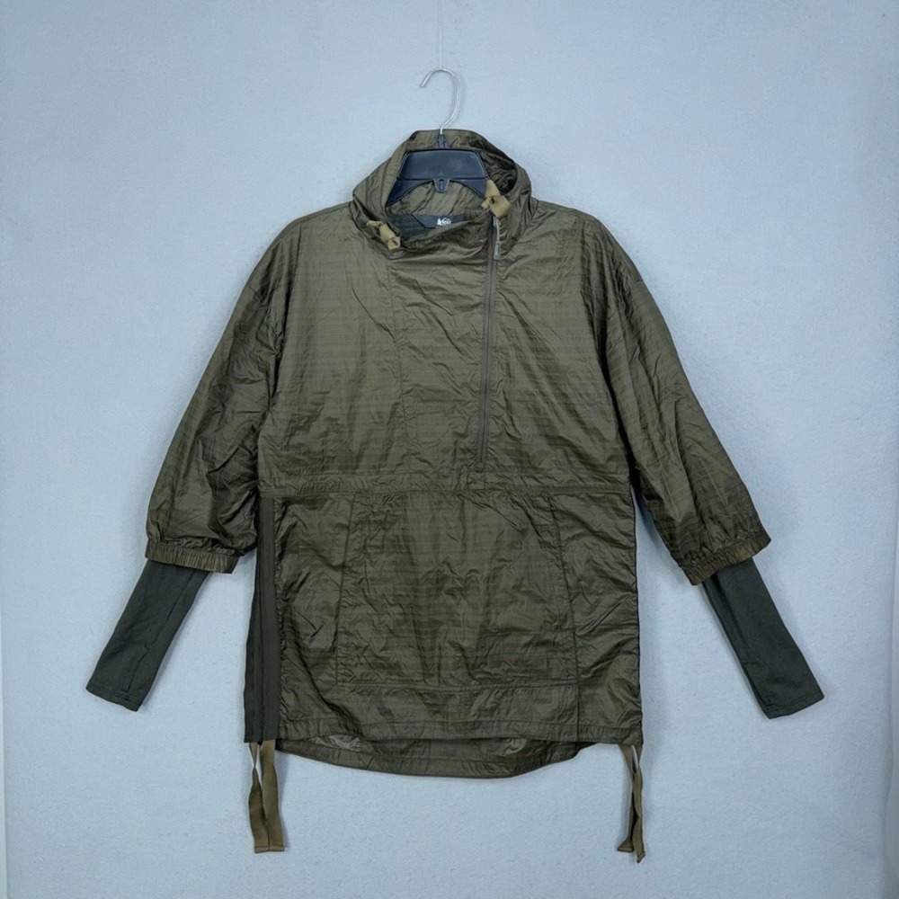 REI Jacket Womens Small Green Hooded Anorak Oversized Thumbhole Gorpcore Outdoor
